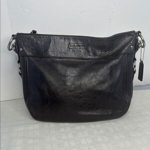 Coach Black Leather Zoe Hobo Shoulder Bag with Silver Hardware